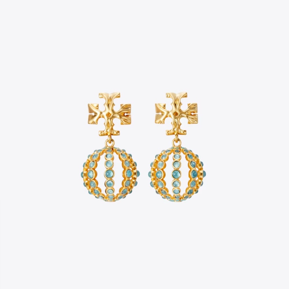 TORY BURCH Small Roxanne Drop Earrings | Rolled Gold and Light Blue | OS